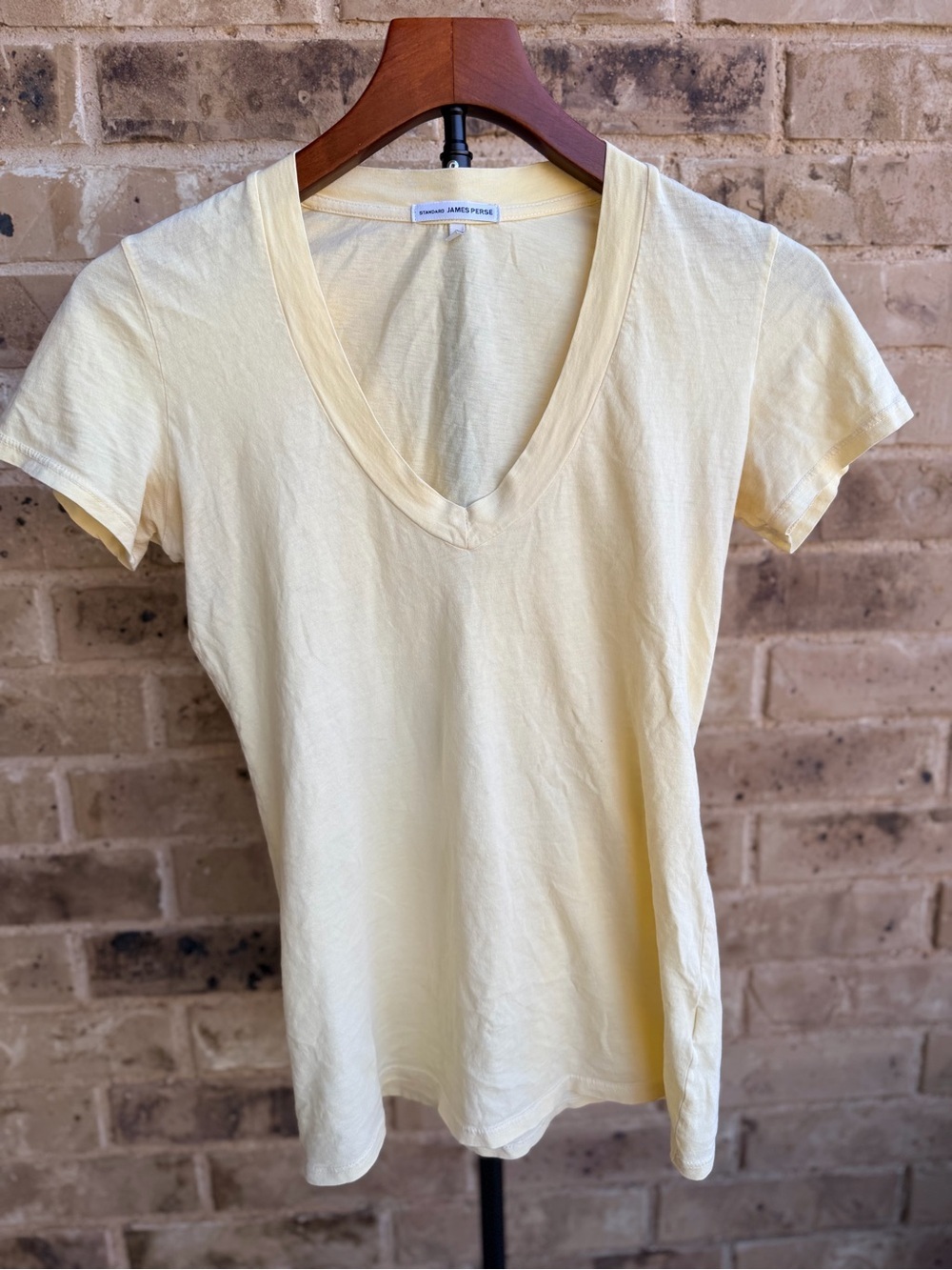 James Perse Pale Yellow V-Neck Short Sleeve Tee